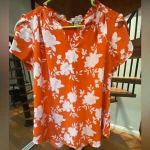 Anthropologie 41 Hawthorn Orange and White Floral Blouse